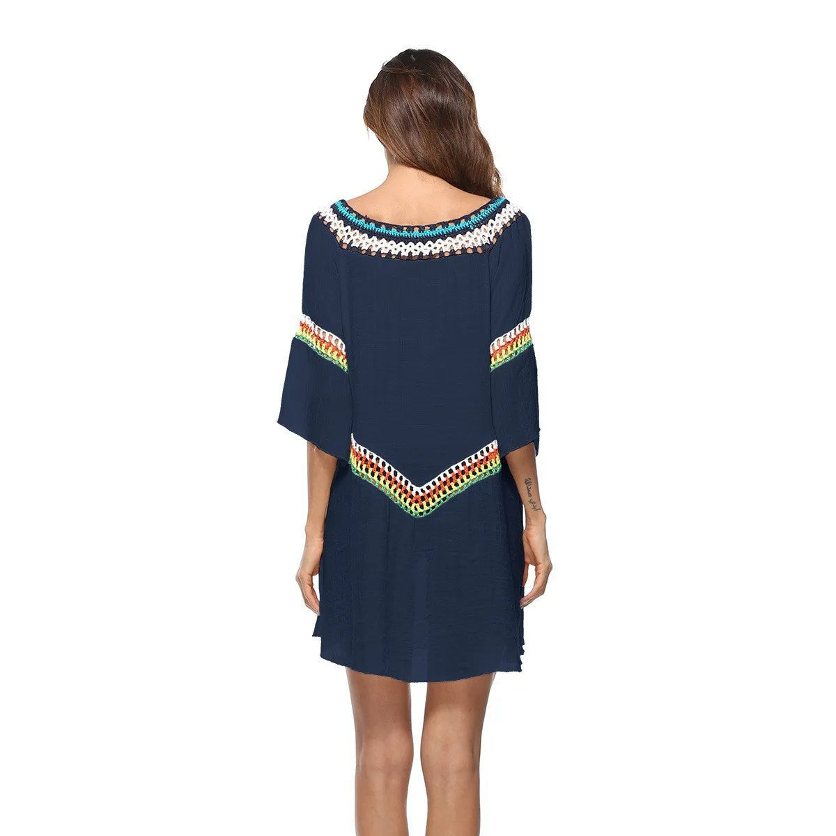 Crocheted ethnic style sun protection clothing for women in polyester beach wear