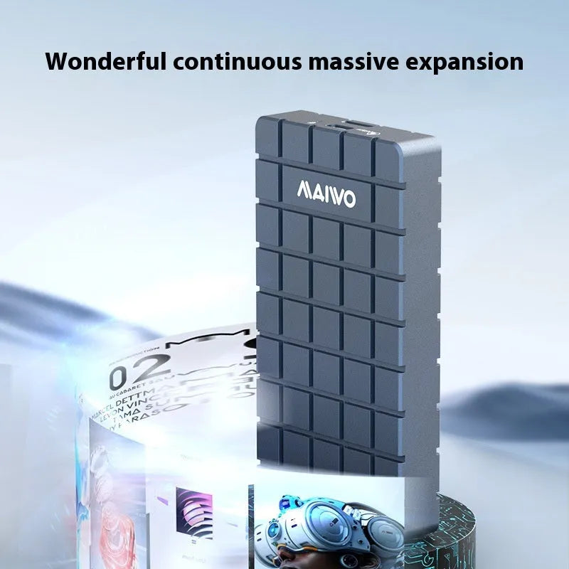 Aluminium USB4 external hard disk enclosure for M.2 NVMe SSDs, showing compact size.