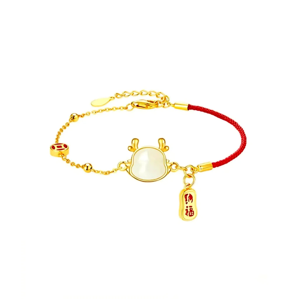Silver and jade dragon zodiac bracelet with Chinese style design for women