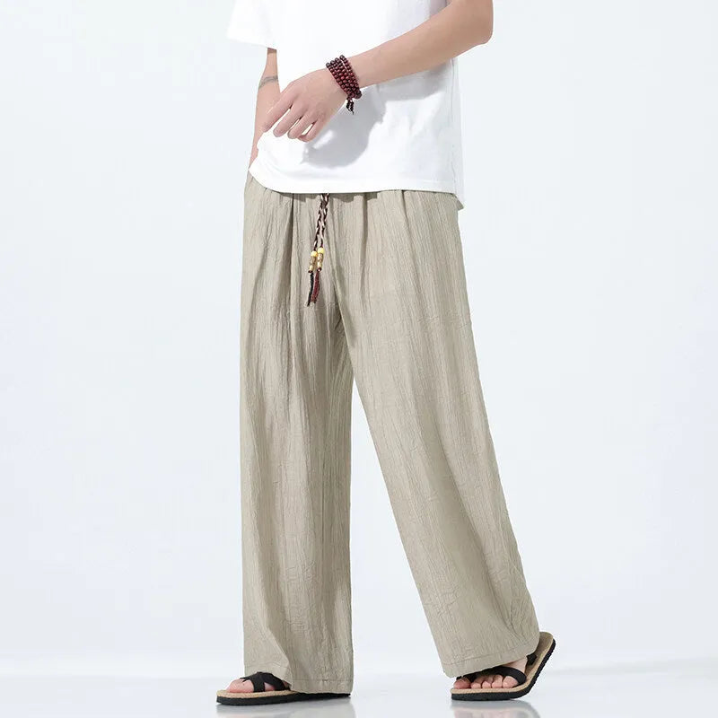 National Style men's straight-leg wide trousers in black, breathable bamboo spandex fabric