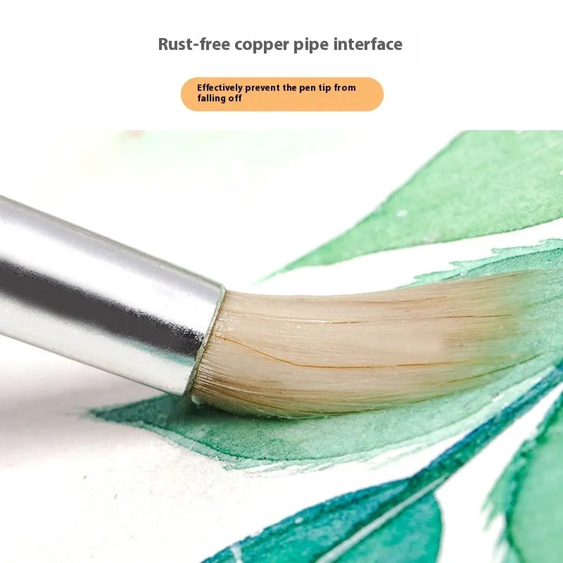 Set of six wooden-handled artistic brushes with pointed tips for calligraphy and watercolour painting.