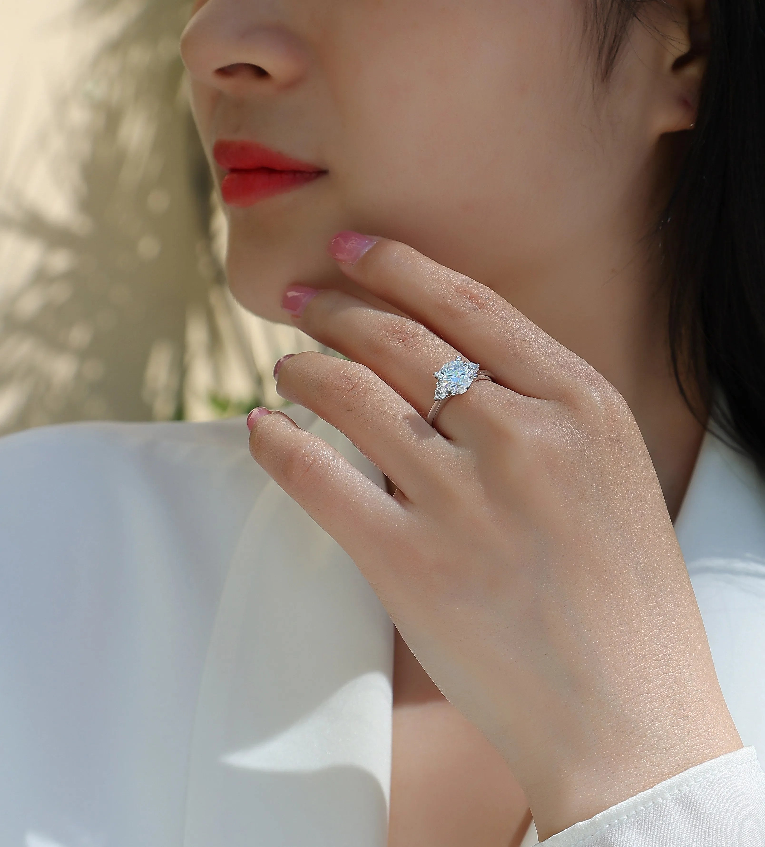 Starry Sky Romance wedding ring set with 2-carat moissanite on platinum-plated S925 silver band, gift box and GRA certificate