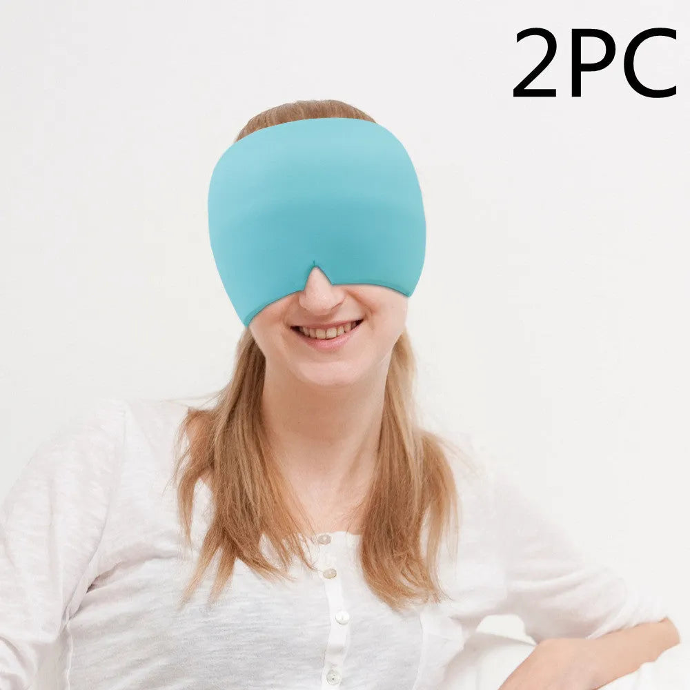 Elastic cloth gel eye mask for headache relief with adjustable headband in black colour