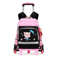 Korean red and black trolley backpack for elementary school students with wheels.