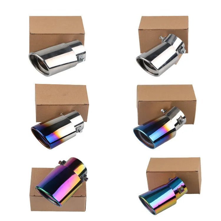 Universal stainless steel car exhaust tail pipe in straight and curved styles with baked blue finish