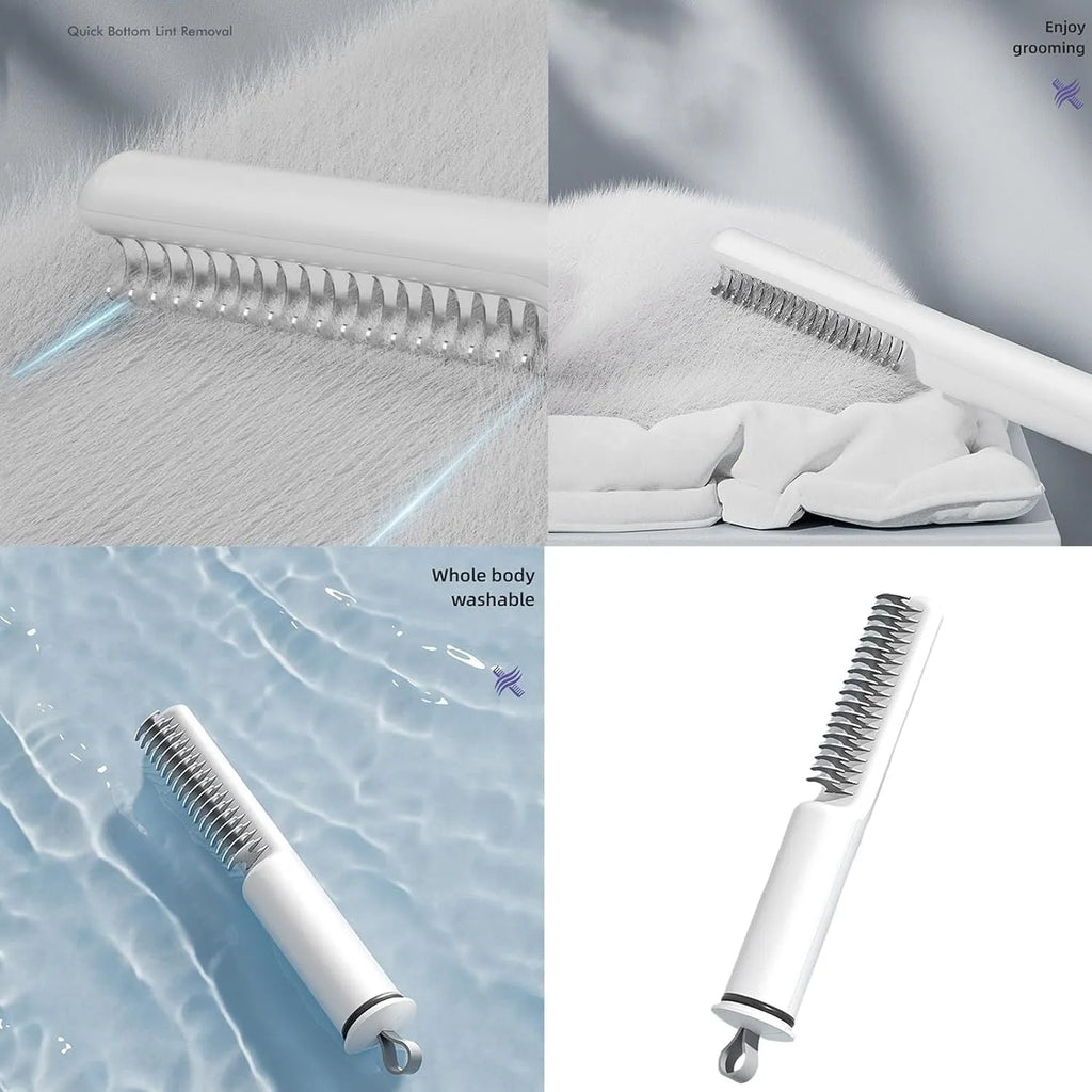Stainless steel pet dematting comb with ergonomic handle for removing dog hair knots and mats.