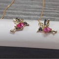 Personalised bird hanging long earrings with zirconium wings in red, blue, or red lvzuan colours