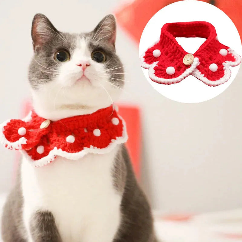 Cartoon pattern wool knitted pet collar for cats dogs rabbits in custom colours