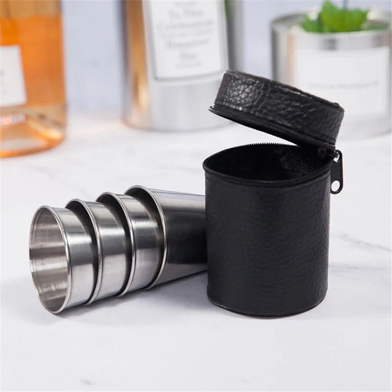 30 ml stainless steel wine glasses in PU leather cup cover with cup holder for outdoor travel