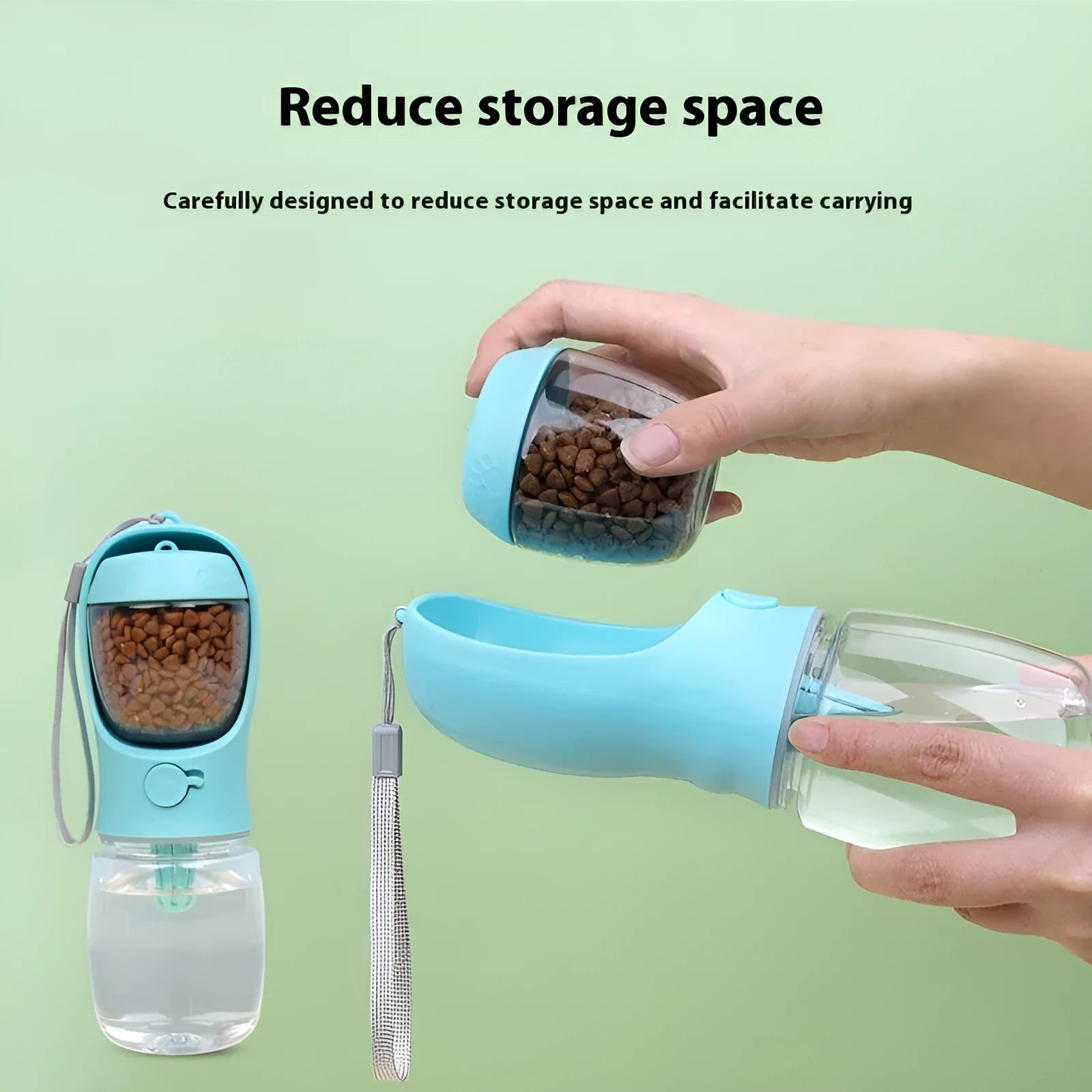 Blue portable dual-use dog water cup with 550ml capacity and split water grain design.