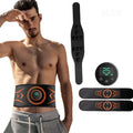 EMS abdominal muscle stimulator belt with rechargeable host unit, arm stickers, and extension strap for home fitness training
