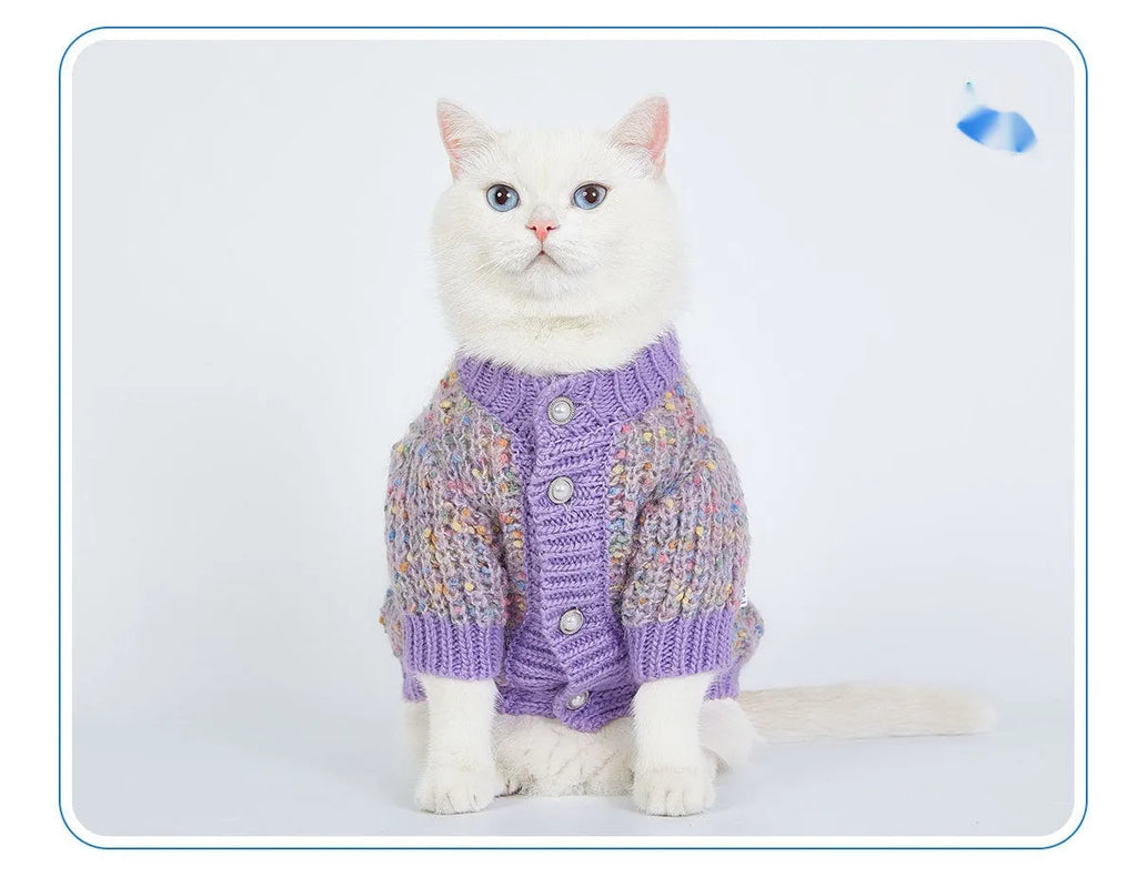 Purple dog sweater cardigan for large breed pets in soft polyester fabric