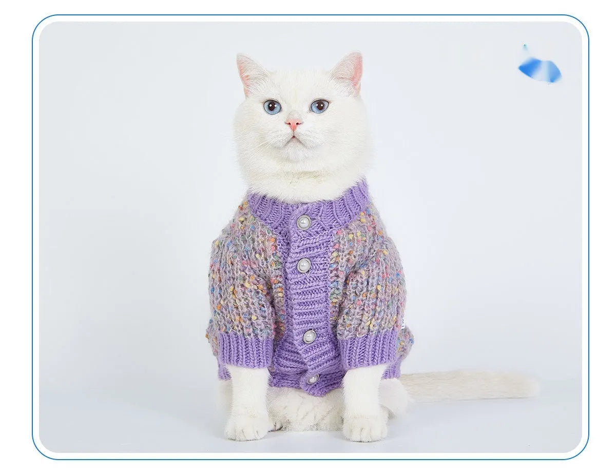 Purple dog sweater cardigan for large breed pets in soft polyester fabric
