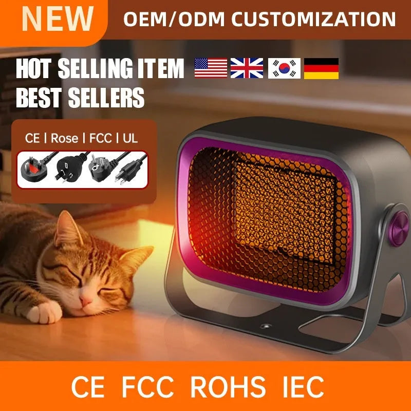 White desktop ceramic heater with rotatable base and push-button controls
