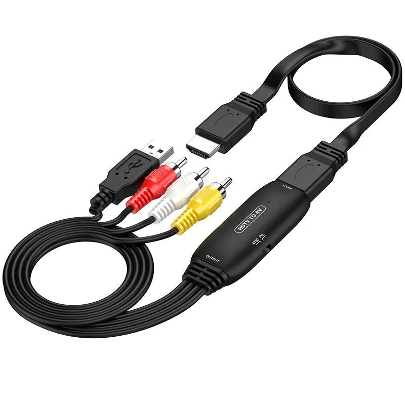 HDMI to AV converter adapter with RCA connectors and 110cm cable for video transfer