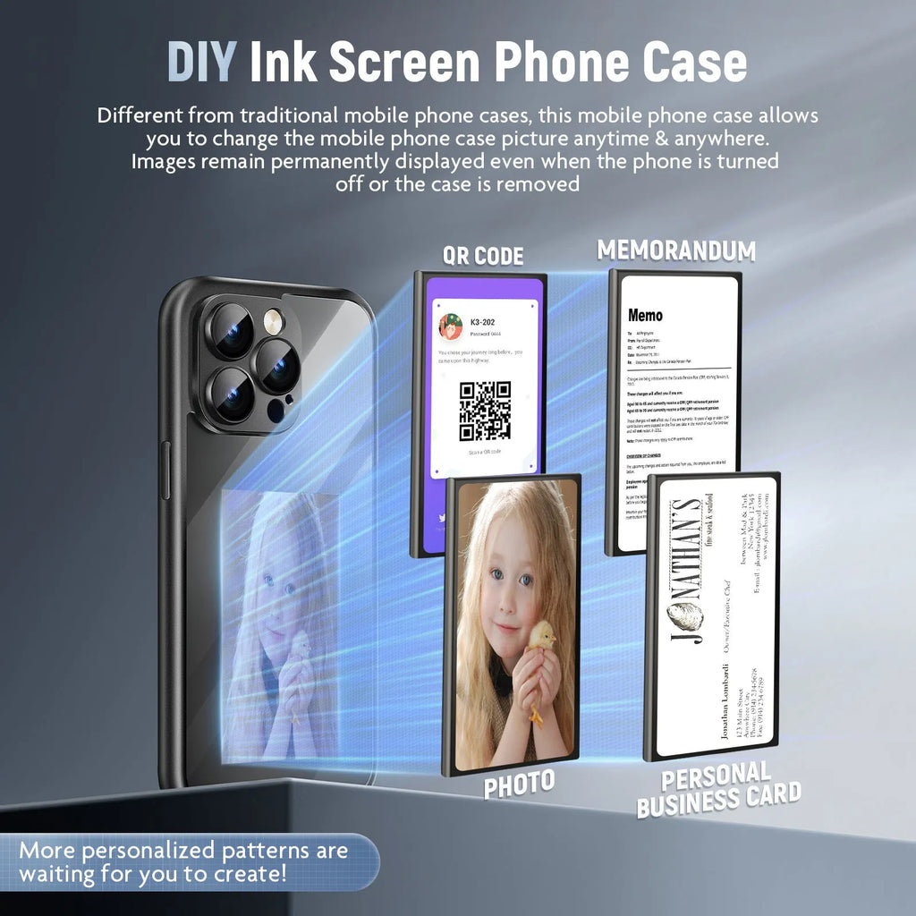 Black and purple iPhone 15 Pro NFC flip phone case with a DIY customisable surface and a closed flip cover.