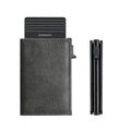 Pop-up aluminium alloy RFID blocking card wallet in retro PU leather, black colour option