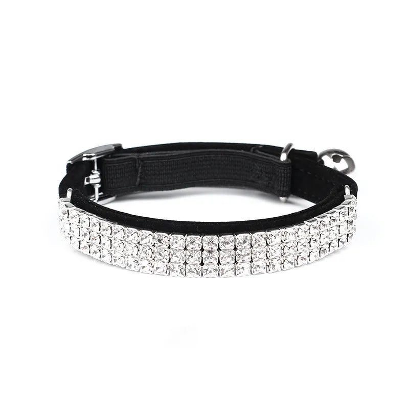 Adjustable velvet cat collar with rhinestone decoration in multiple colour options