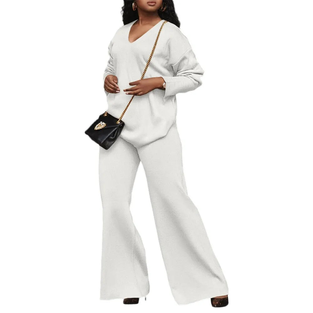 Women's brown thickened suede two-piece suit with long sleeves and trousers