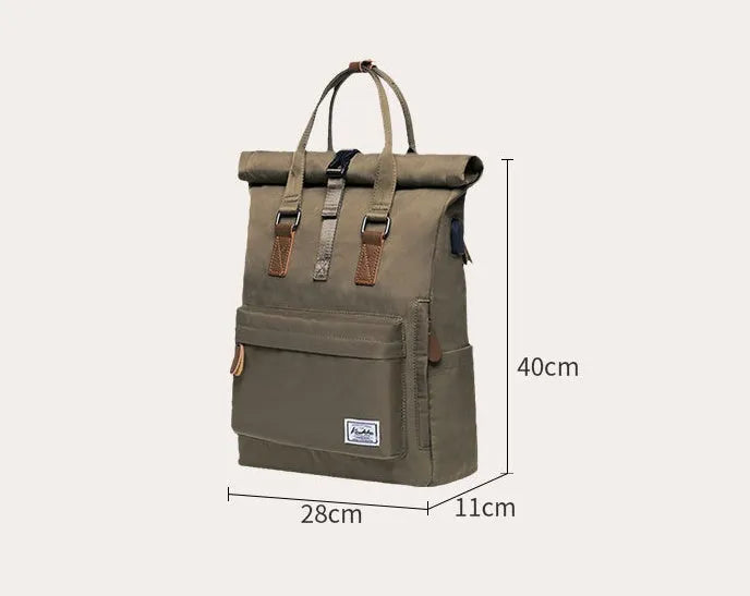 Casual black polyester backpack with cover opening, shown with laptop pocket and zipper compartment.