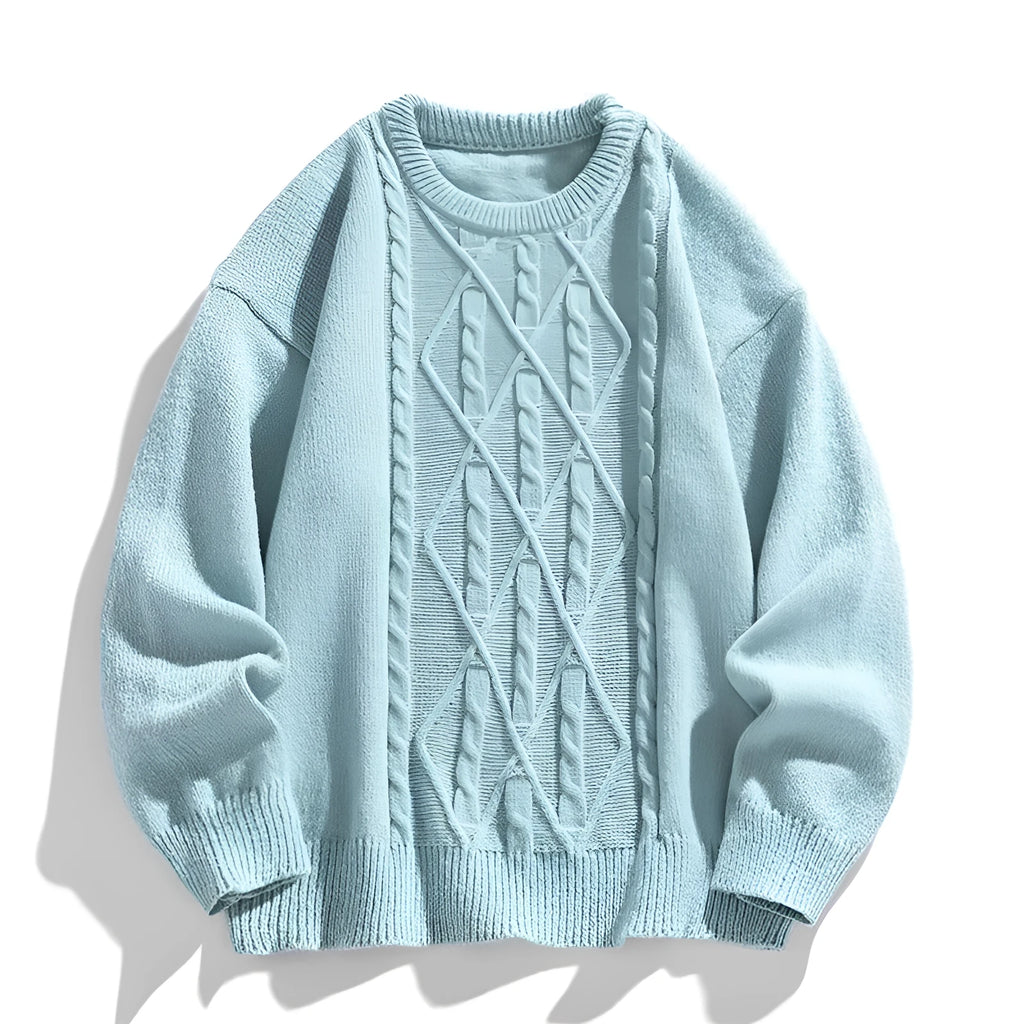 Twist stripes pullover furry sweater in cloud blue for teenagers, thick chemical fibre blend, straight fit
