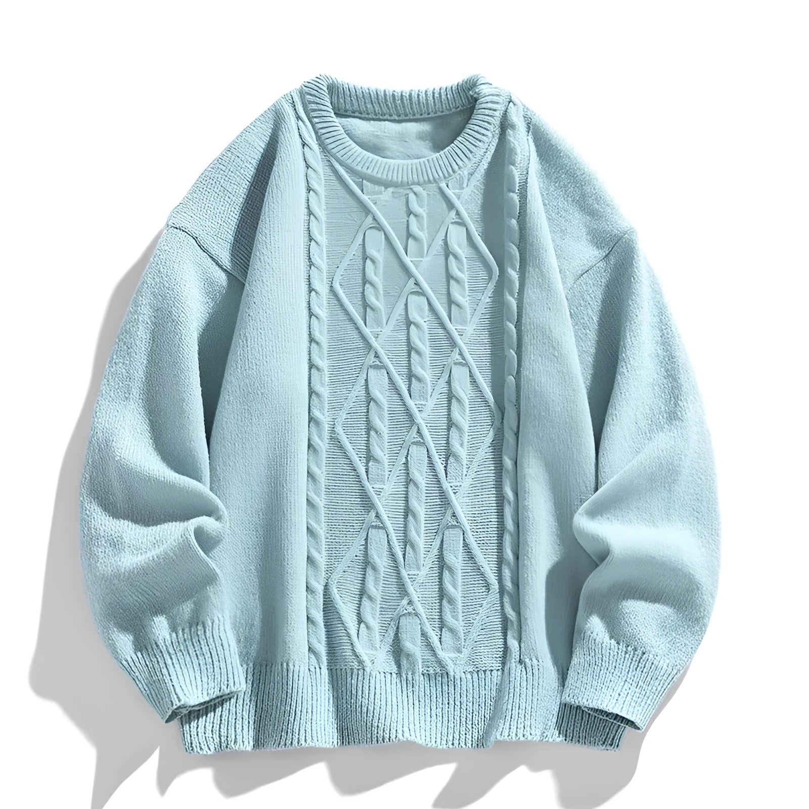 Twist stripes pullover furry sweater in cloud blue for teenagers, thick chemical fibre blend, straight fit