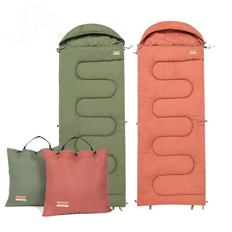 Cotton sleeping bag for outdoor camping in ochre or olive green colour