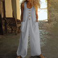 Sleeveless wide leg cotton jumpsuit in army green colour with pockets.