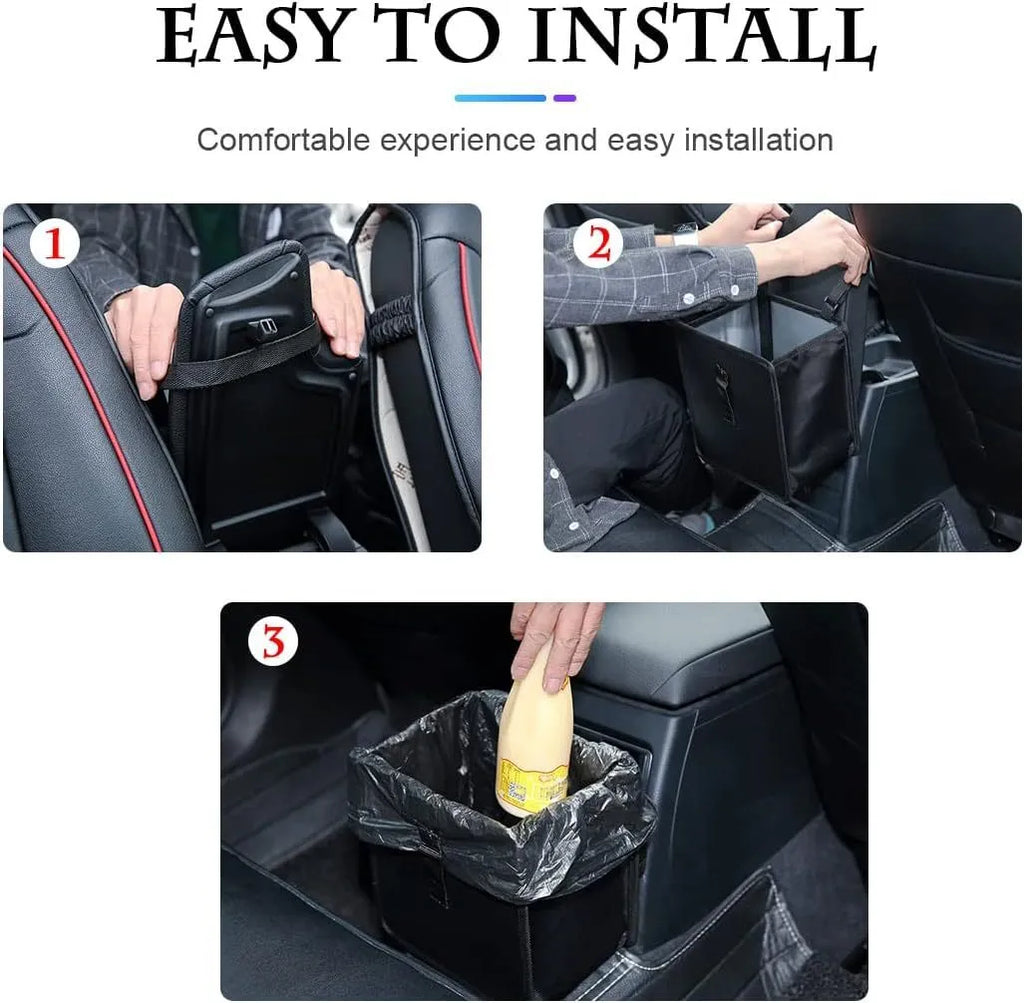 Black car folding trash can with Oxford cloth waterproof construction and hanging design