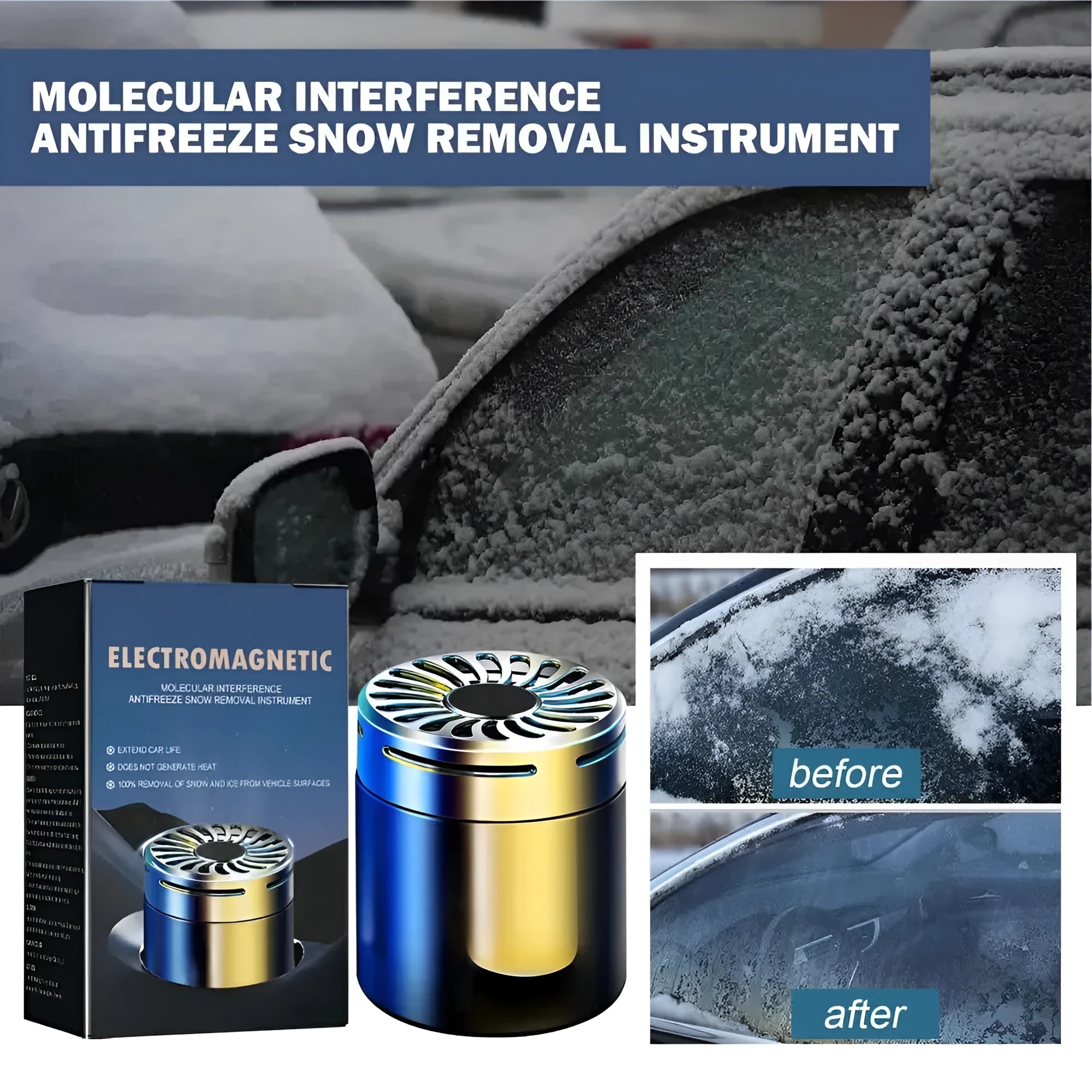 Car microwave molecular deicing instrument with aromatherapy, snow removal tool, light-powered