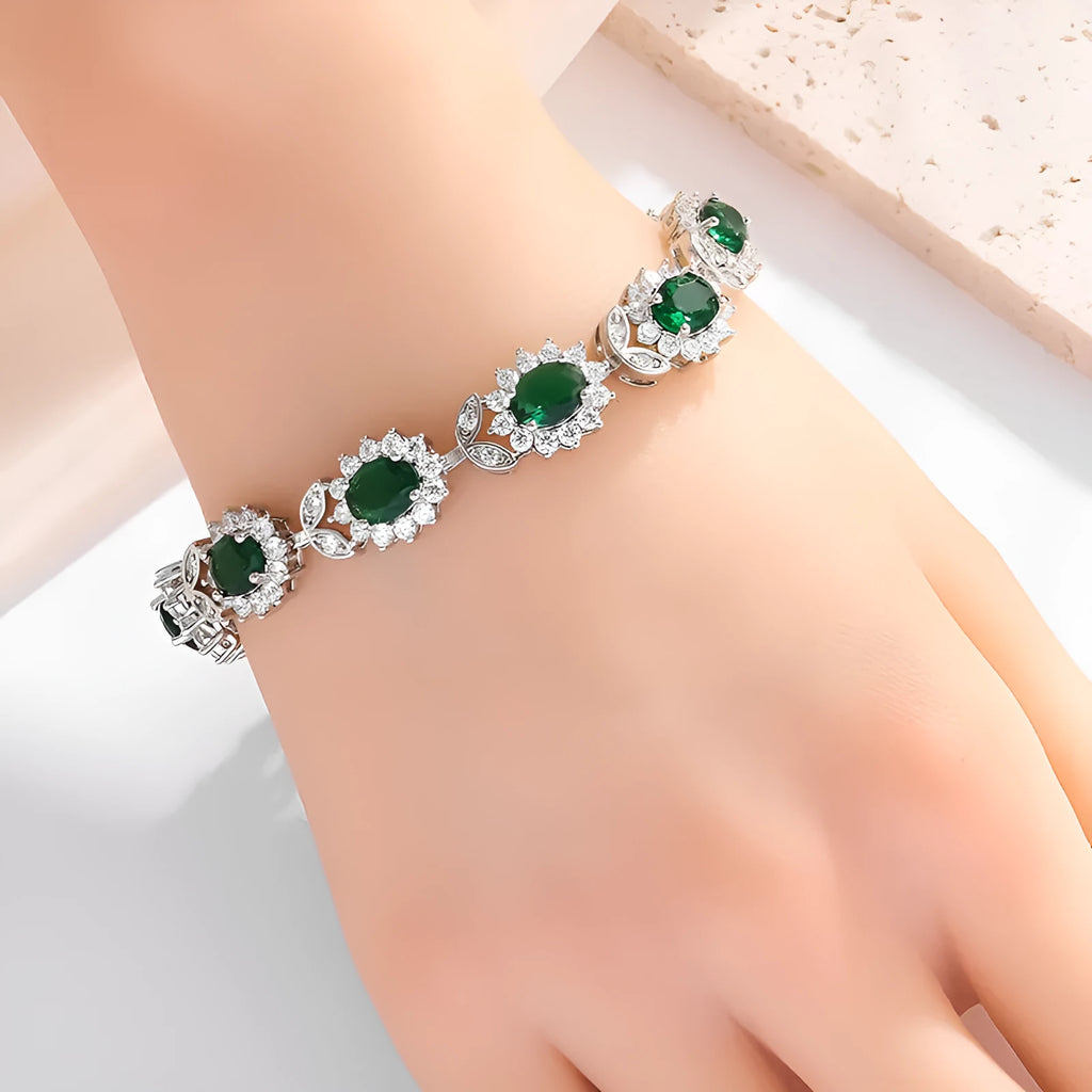 Women's simple zircon bracelet in environmentally friendly alloy with electroplated finish, available in nine gemstone colours