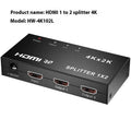4K HDMI splitter device with one input and two output ports for dual display distribution