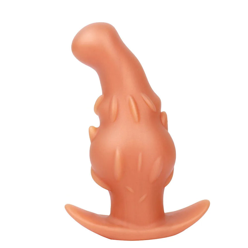 Purple, gold, and black silicone masturbator for adults in sizes S, M, L, XL.