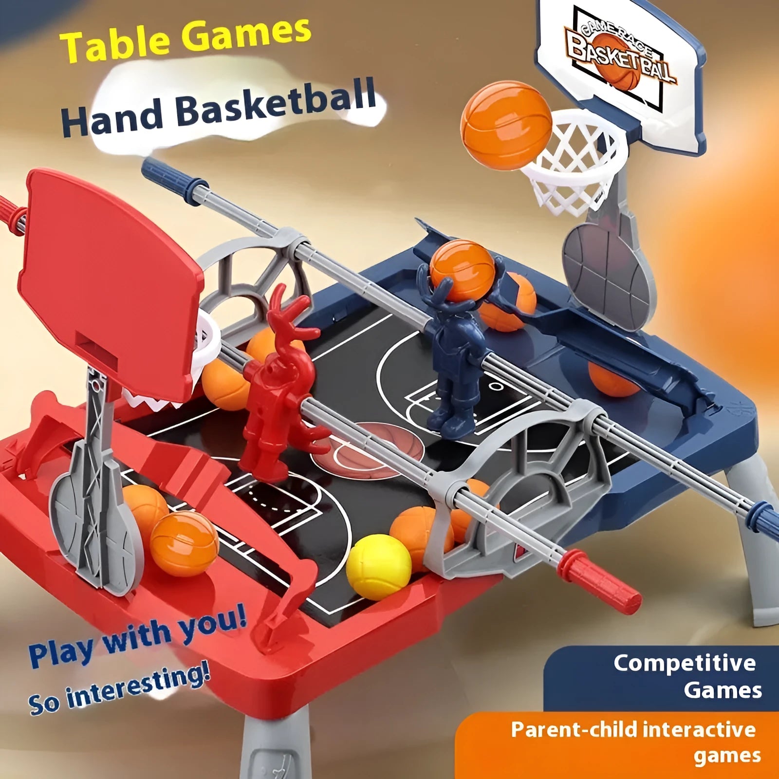 Children's toy double battle hand-cranked basketball shot counter plastic set