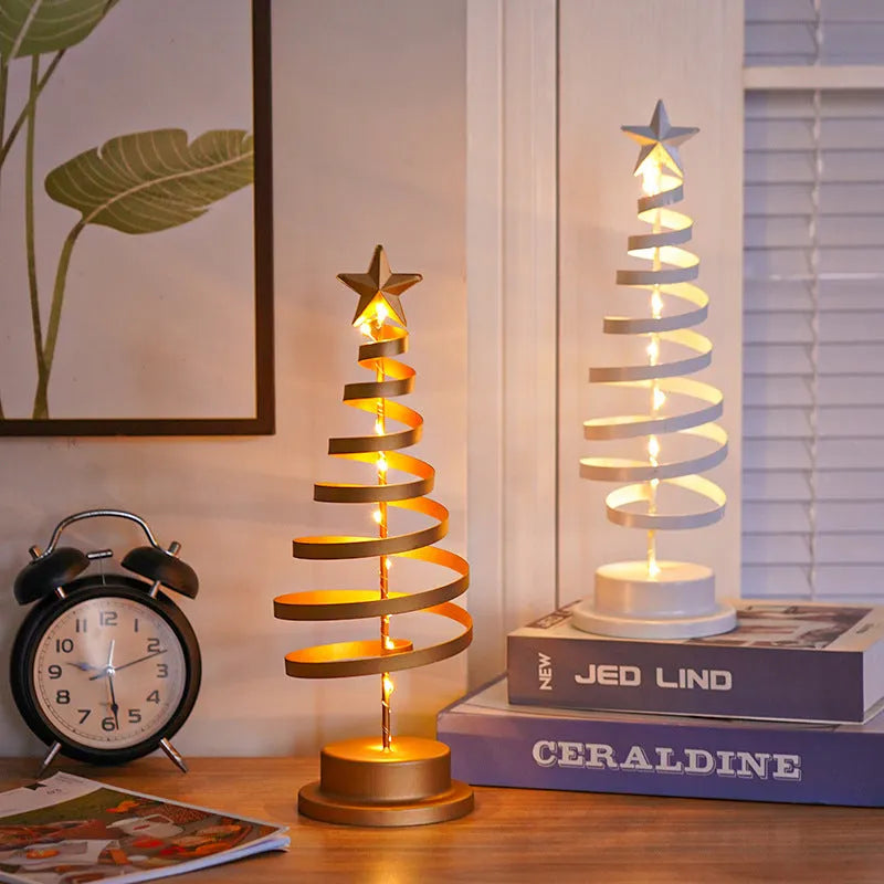 Wrought iron LED Christmas tree spiral light table ornament with warm white lighting