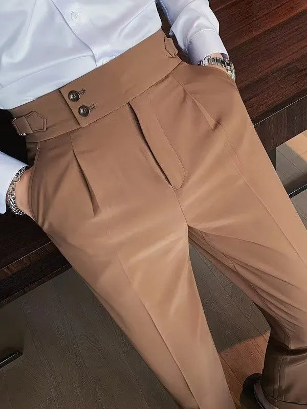 Retro high waist straight leg trousers in black, shown on a model.