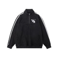 Black Hong Kong style polyester sweatshirt with stand collar design for sports and casual wear