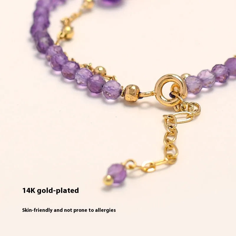 Women's Chinese style bracelet with diamond-shaped crystal beads in electroplated amethyst colour
