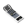 Black and white solar power bank with 20000 mAh capacity and charging cables
