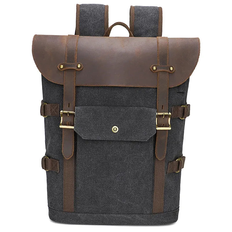 Canvas backpack with USB charging port in army green colour with contrast detailing
