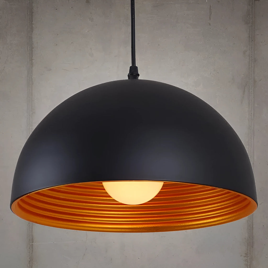 Industrial style chandelier double-layer semicircle outer black inner gold pendant light for office