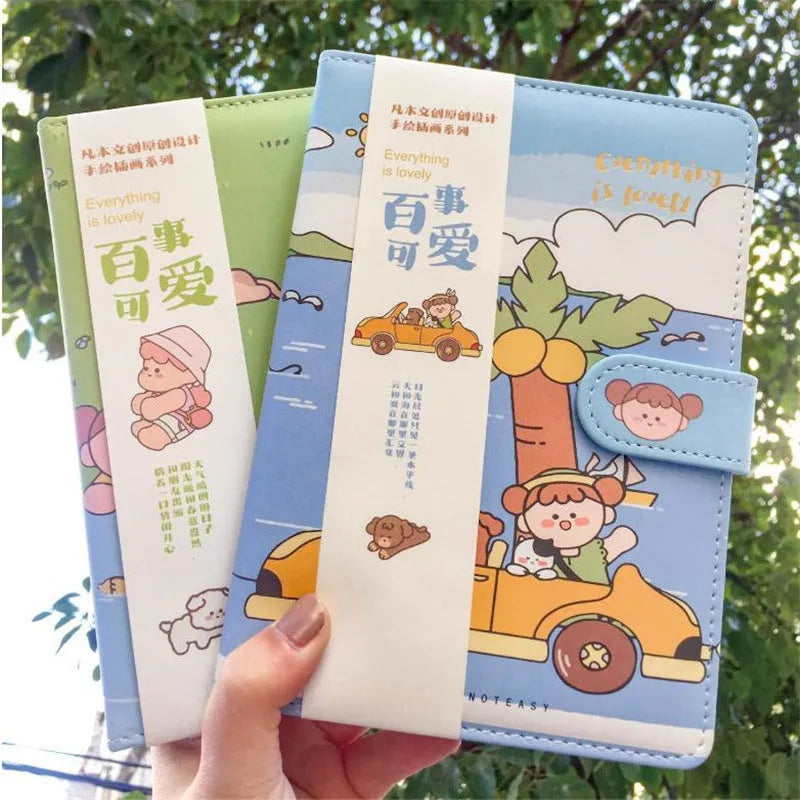 A5 PU leather hand ledger notepad with thread binding and themed cover design