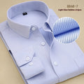 Men's black long-sleeve business slim-fit cotton shirt on a hanger