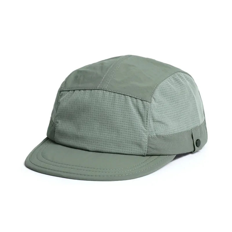 A breathable baseball cap with mesh panels and a soft tongue in army green colour.