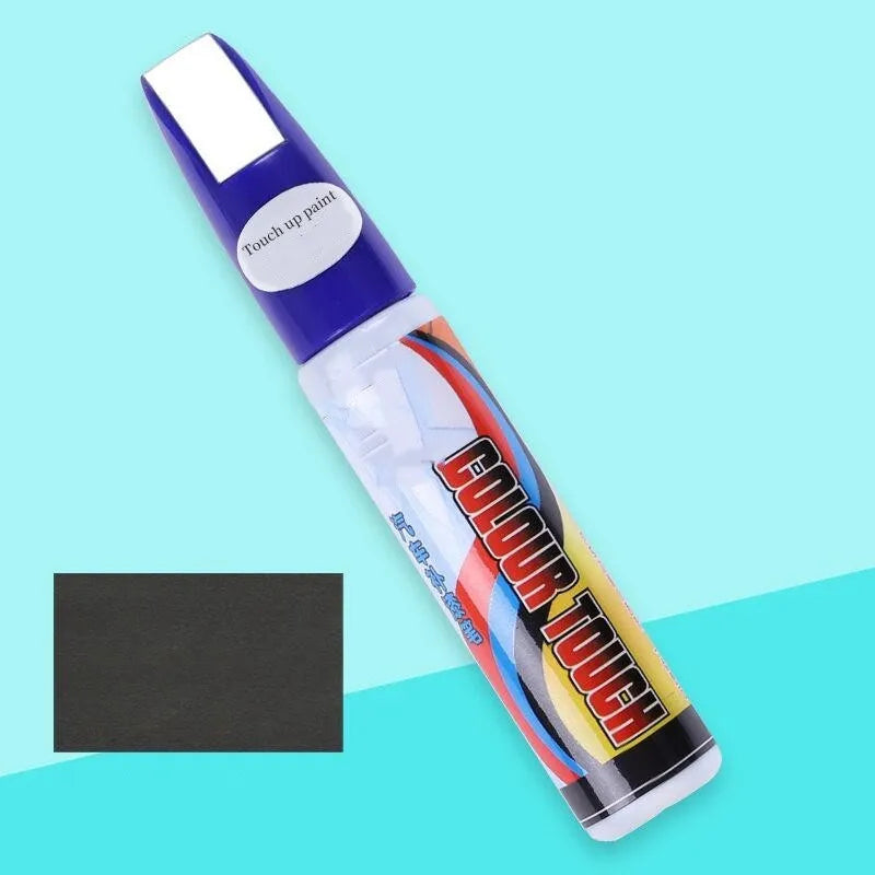 Automotive paint repair pen kit with touch-up fluid, wax, sponge, and sandpaper for car scratch repair.