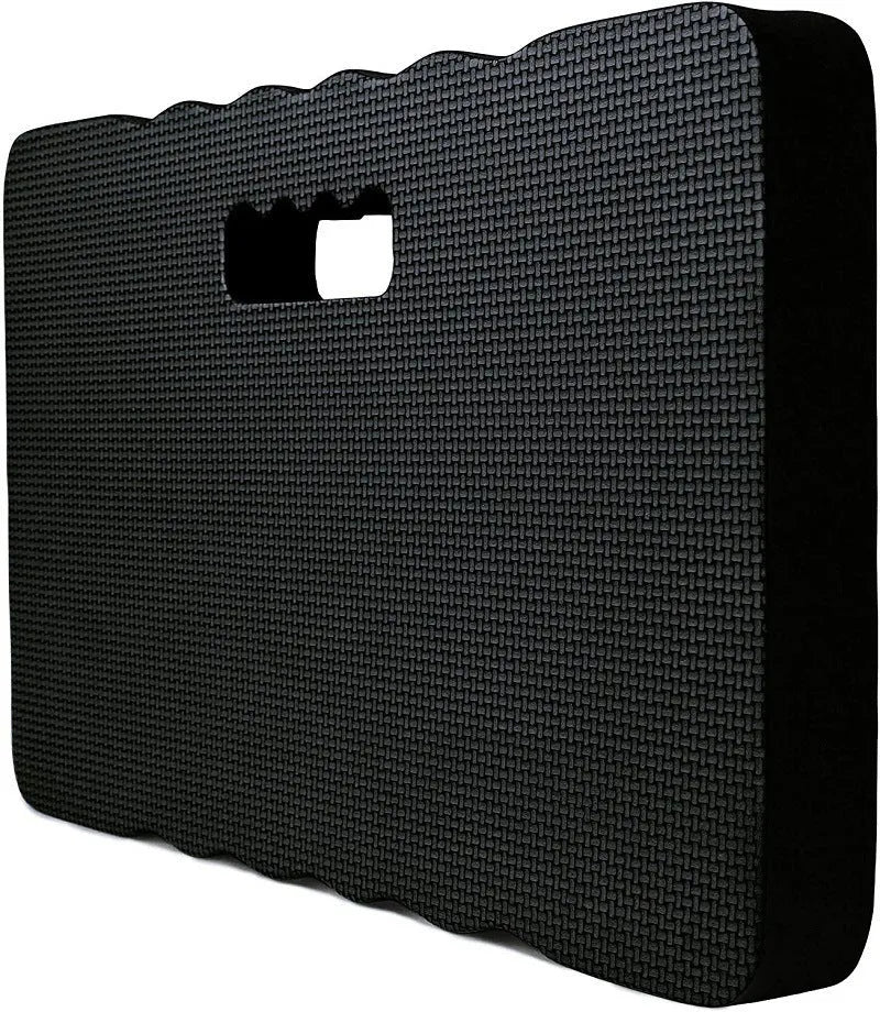 A rectangular blue EVA foam garden kneeler pad for cushioning knees during outdoor gardening.