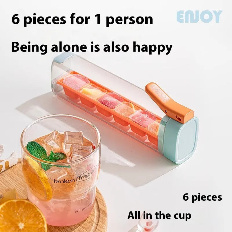 Food grade plastic ice cube tray with one-press release lever and storage box in Maldives blue or pearl white