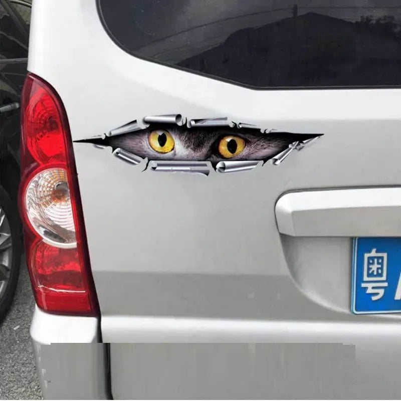 Tiger Eye and Eagle Eye 3D car bumper sticker on transparent PVC, 35 cm long.