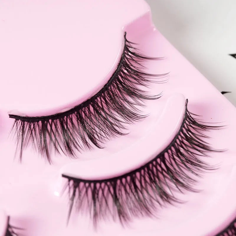 Three styles of manga false eyelashes for anime cosplay and Korean makeup in natural slim wispy length