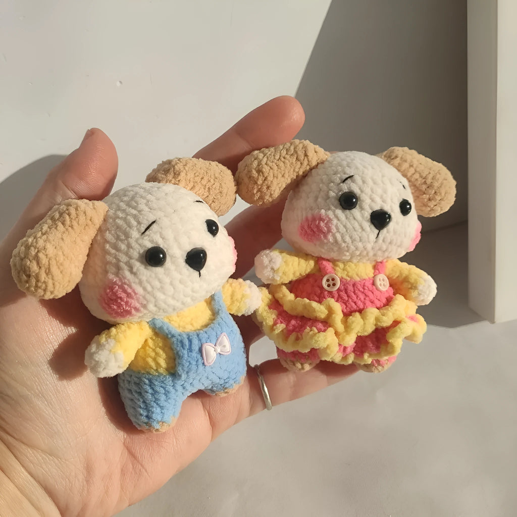 Finished zodiac dog pendant with wool surface on metal key chain, showing strap skirt or trousers style options